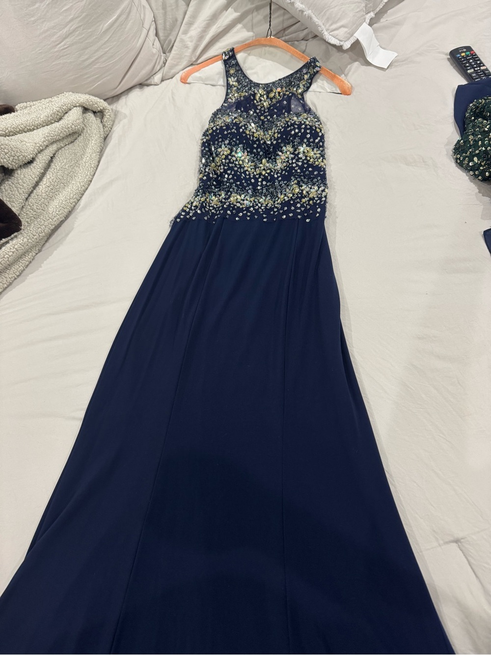 Beaded Navy Halter Prom Dress - Sleek A-Line Evening Gown